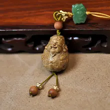 古風デザインの檀木製スマホストラップ【鍵やUSBメモリ用・紛失防止】