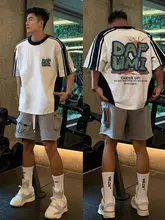 デザイン性のある肩パネル短袖Tシャツ【夏用・ヒップホップ・カジュアル】