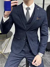 結婚式用 メンズ三点スーツ【英式チェック・秋用・カジュアル正装】（セットアップ対応）