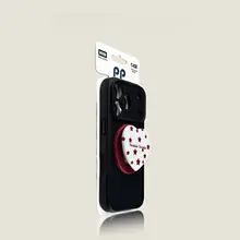 iPhone用白鹅绒スマホケース【ドット柄・ハート型・マグネットスタンド・衝撃吸収】