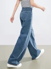 広がりのあるデザインのハイウエストデニムパンツ【女性用・ストレートシルエット・春夏用】（セットアップ対応）