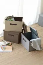 シンプルなリネン収納ボックス【折りたたみ式・デスクトップ収納・衣類整理用・大容量】