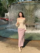 フランス風レースハイウエストスカート【ピンク・ストレート・花柄】