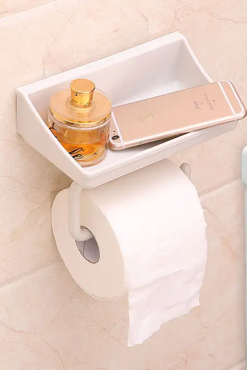 穴あけ不要のトイレットペーパーホルダー【衛生的な収納・壁掛け式・シンプルデザイン】