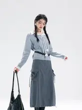 春の夜にぴったり！デニム調の工装スカート【ブルー・グラデーションデザイン】