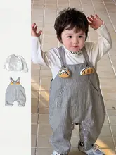 ストライプ柄の男の子用サロペットパンツ【綿１００％・春秋用・お出かけに最適】（セットアップ対応）
