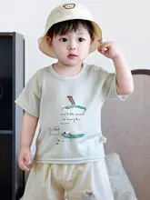 夏用 子供用 薄手半袖Tシャツ【雪花綿・カートゥーンデザイン・肩ボタン付き】（セットアップ対応）