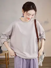 オリジナルデザインの感あるラウンドネック秋用カジュアルTシャツ【コットン・バイカラー・ゆったりフィット】