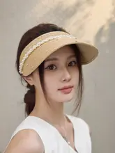 ラフィア素材キャップ【軽量・水晶とパール装飾・通気性・日除け帽子】