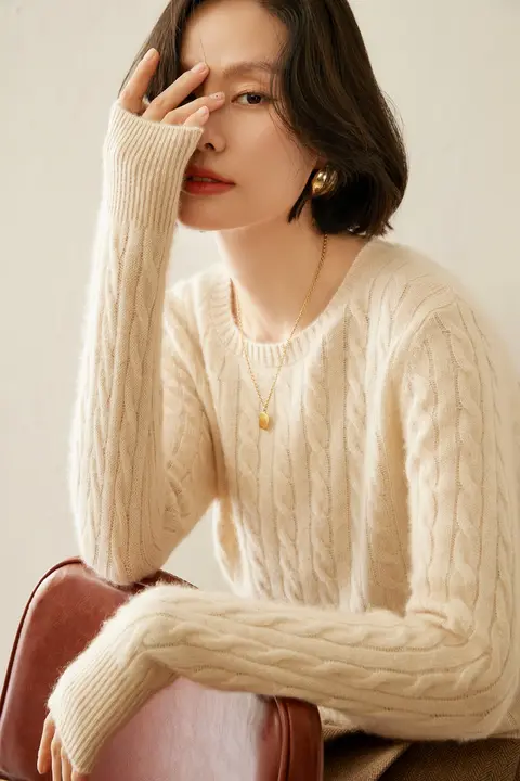 極上の柔らかさのダブルニットラムウールセーター【ラウンドネック・長袖・秋冬用】