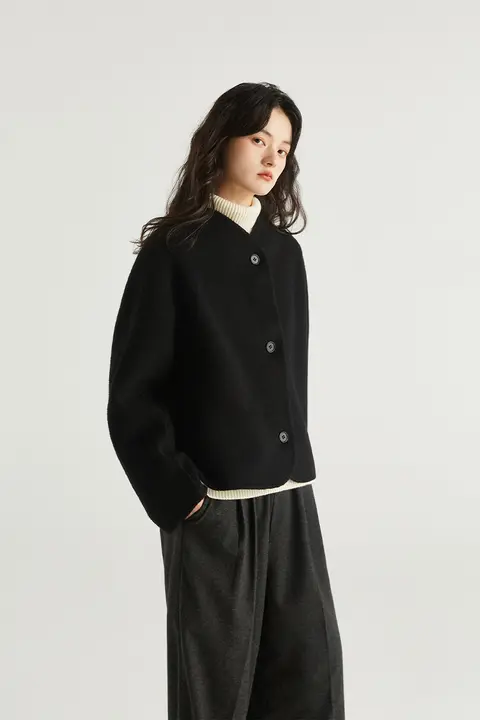 黒のリバーシブルコート 高級シンプル 厚手のキャメルウール 男性/女性/デイリーユース