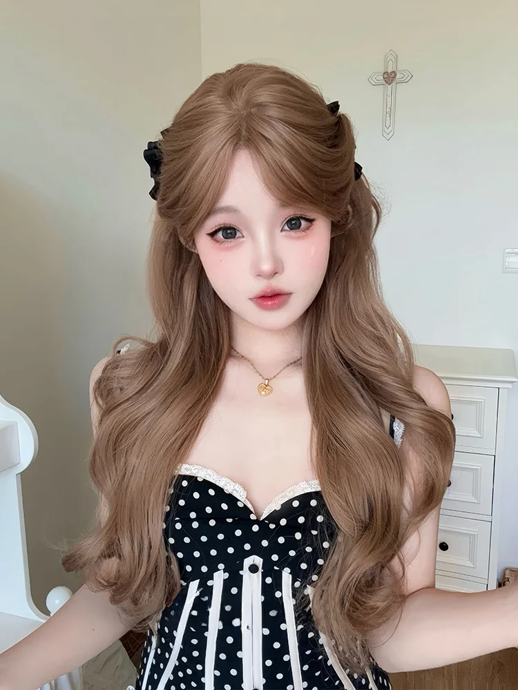 長髪レース前髪付きカールウィッグ：ロングヘアアレンジの簡単で安定したスタイル実現