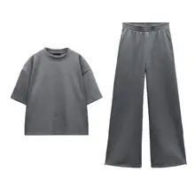 春季新作 極簡デザインのリバーシブル半袖Tシャツとストレートパンツ（セットアップ対応）