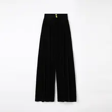 黒のベルベットワイドパンツ【秋冬用・ハイウエスト・カジュアル・縮緬加工】