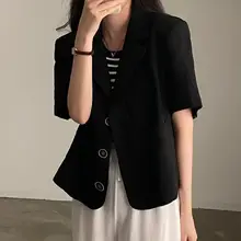 夏季通勤に最適！薄手のリネン風ショートジャケット【半袖・防晒効果・シンプルデザイン】