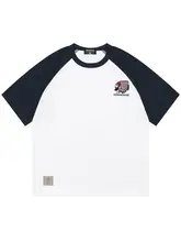 刺繍入り半袖Tシャツ【アメリカンカジュアル・ルーズフィット・ラグランスリーブ・カラーブロック】