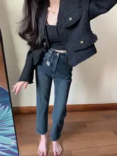 ハイウエストスリムフィットデニムパンツ【ストレートシルエット・大きいサイズ・小柄対応】（セットアップ対応）