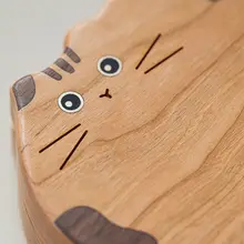 可愛い猫デザインのブラックウォールナット製ジュエリーボックス【持ち運び便利・小型・ネックレス・イヤリング収納可】
