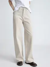 高腰ストレートデニムパンツ【厚手・四方向ストレッチ・女性用】（セットアップ対応）