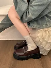 黒のレトロ風厚底ローファーシューズ【春用・小柄向け・カジュアル】