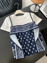 極上の柔らかさ！デザイン性豊かなバイカラープリントのショートスリーブTシャツ【夏用・独特な不規則デザイン】（セットアップ対応）