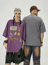 ユニークな印刷が特徴の垂感短袖Tシャツ【カジュアルスタイル・男性向け・夏用】