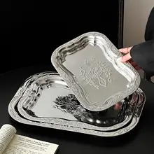 トレイ ステンレス フレンチ風 ヴィンテージ インスタ映え おしゃれ エンボス加工 ケーキプレート 卓上収納 小物入れ 家庭用
