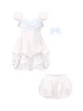 2点セット レディース ワンピース チュリップパンツ 花柄 ブルー ホワイト ガーリー デイリー