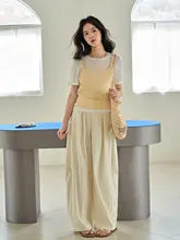 夏用 ハイウエストガウチョパンツ【杏色・フィット・ストレート】