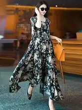 ファッションシルク ドレス プラスサイズ花柄スカート