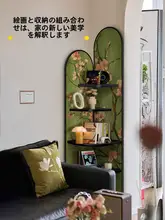 ヴィンテージ風 コーナーディスプレイキャビネット【花柄・リビング用・収納ラック】