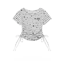 星柄ストライプのカジュアルショートTシャツ【ウエストシェイプ・夏用】