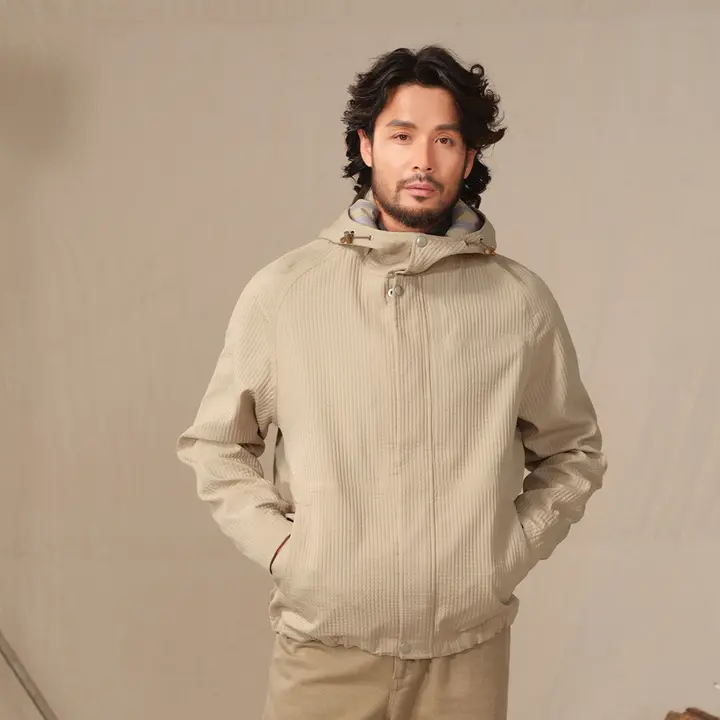 撥水加工のワッフルフードジャケット【秋冬用・メンズ・ショート丈・カジュアル】