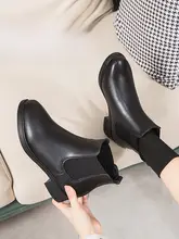 冬季向け 中ヒールワークブーツ【加圧ボア・チェルシーブーツ・黒革・ショートブーツ・ソフトソール】