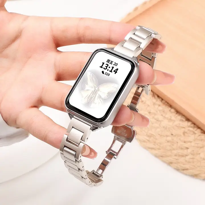 個性的な金属製腕帯【リストバンド・ブルー気球・バタフライクラスプ・高級デザイン・Xiaomi Mi Band・Redmi Watch 対応】