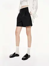 春秋用 美しいメリノウール切替高腰ショートパンツ