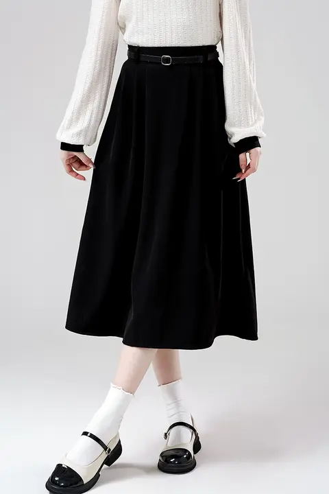 シンプルで使いやすいハイウエストプリーツスカート【Aライン・ミディ丈】（セットアップ対応）