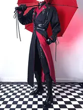 トレンチコート マント ユニセックス ロング丈 ダークゴシック 紐デザイン 赤 コスプレ 乙女ゲーム オリジナル設定 ナイトウォッチャー