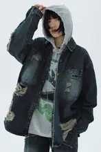 デニムシャツジャケット レディース 長袖 ダメージ加工 ヴィンテージ ルーズ 「STILLYOU」