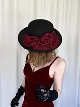 酒紅色の花柄コットンリネン草帽【夏用・アウトドア・フォト撮影対応】