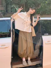 大きいサイズ レディース 夏用 ファッションシルエットを引き立てる刺繍シャツ【シンプルデザイン・ワイドレッグ七分丈パンツ】（セットアップ対応）