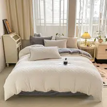ダブルフェイス 厚手ミルクフリース寝具4点セット【個別使用可能・学生寮用・掛け布団カバー付き】（セットアップ対応）