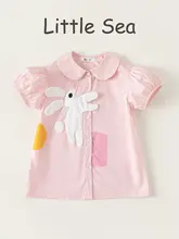 子供用 夏用かわいいカートゥーンウサギシャツドレス【ゆったりしたデザイン・純綿・Aライン】