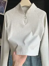 グレーのシンプルカジュアルハーフジップ立襟Tシャツ【女性用・薄手・トレンディ・スリーブレス】