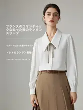 JACOOBS 白色 大きな尖った襟の長袖ブラウス【通勤用・春秋・レトロデザイン】