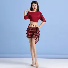 春夏用のビーズ付き短スカート ヒップホップダンス衣装【初心者向け・東洋舞踊演出用・練習着】（セットアップ対応）