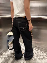 ハイストリートスタイルの低腰ストレートワイドデニムパンツ【フィット・スリム効果・女性用】