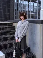 レースの切替がかわいい紫色のシャツ【昭和スタイル・女性用・半袖】（セットアップ対応）