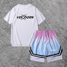 男士用 バスケットボールTシャツ【ショートスリーブ・速乾・トレーニング用・グラデーション短パン】（セットアップ対応）