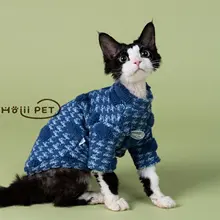 ポンポン模様の暖かいニット猫用ウェア【極上の柔らかさ・秋冬対応】